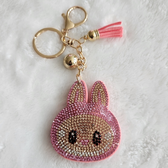 Labubu Pink and Gold Keychain Bag Charm - Picture 1 of 2